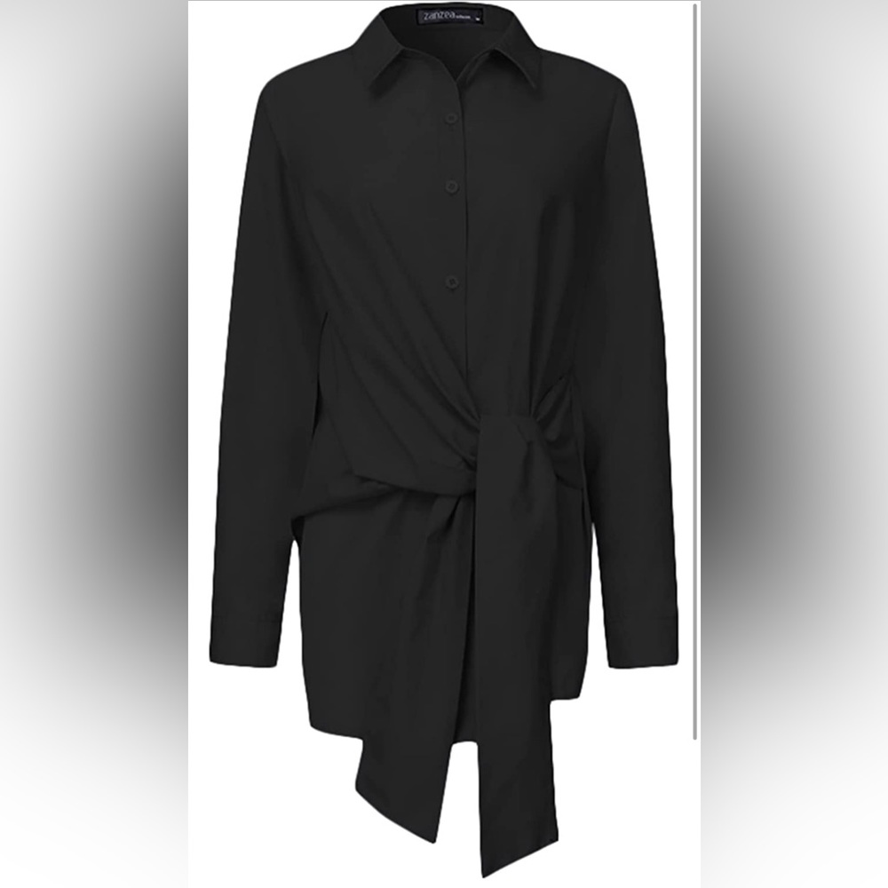 Zanzea Asymmetrical Button Up Top w/ Tie